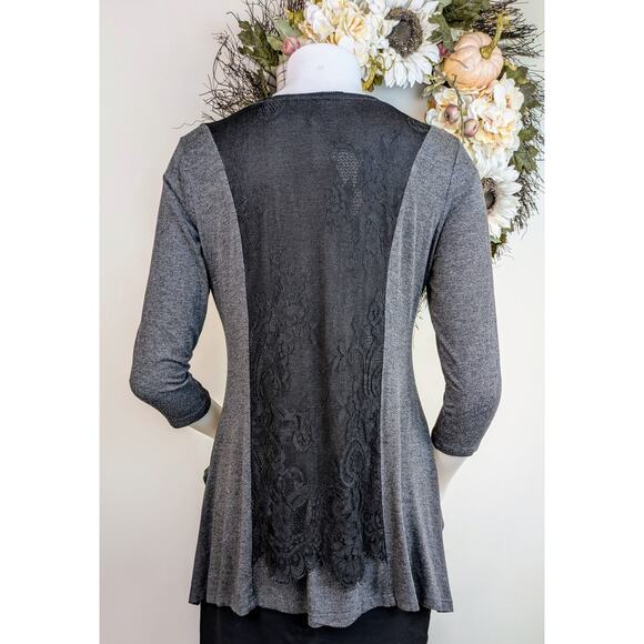 Lynn Ritchie Silver Tunic Top Medium Heather Gray Black Lace Jersey Whimsygoth - Picture 6 of 12